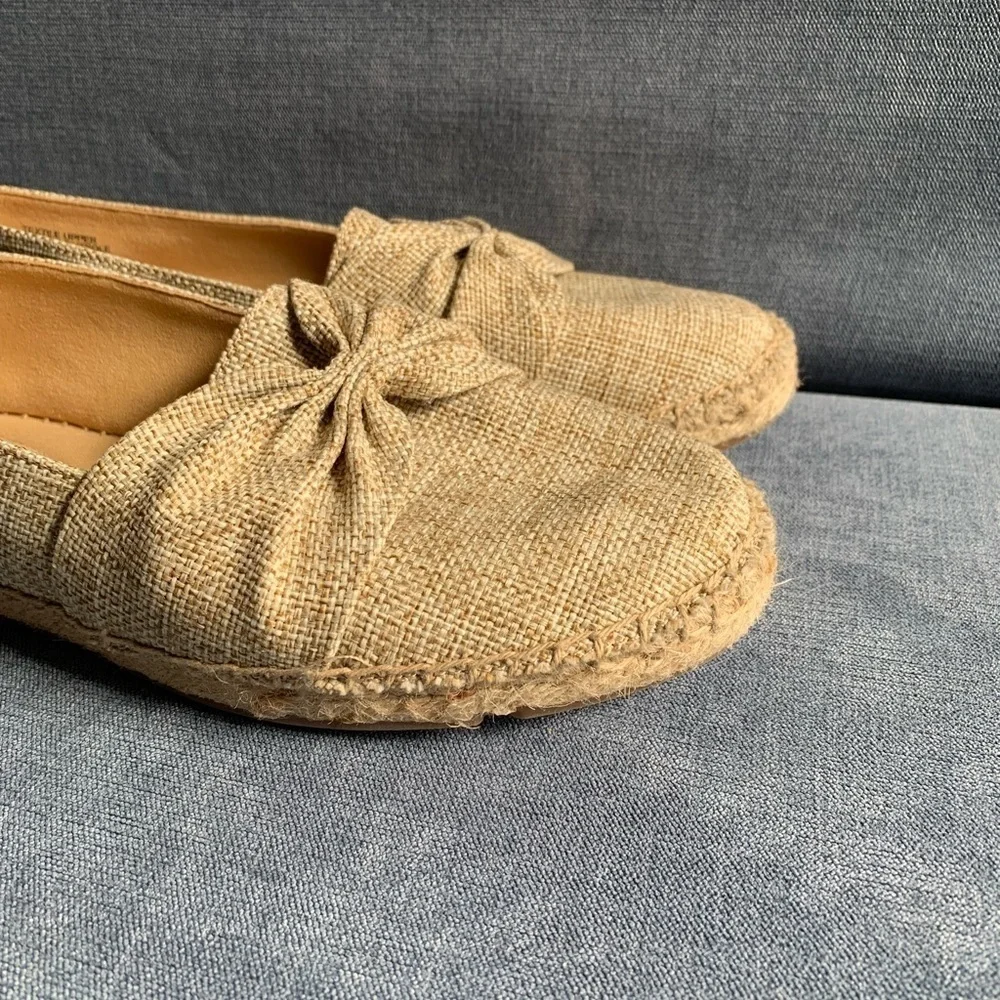 Talbots Womens Izzy Cinched Bow Tan Linen Espadrille Slip On Dressy Flats 8